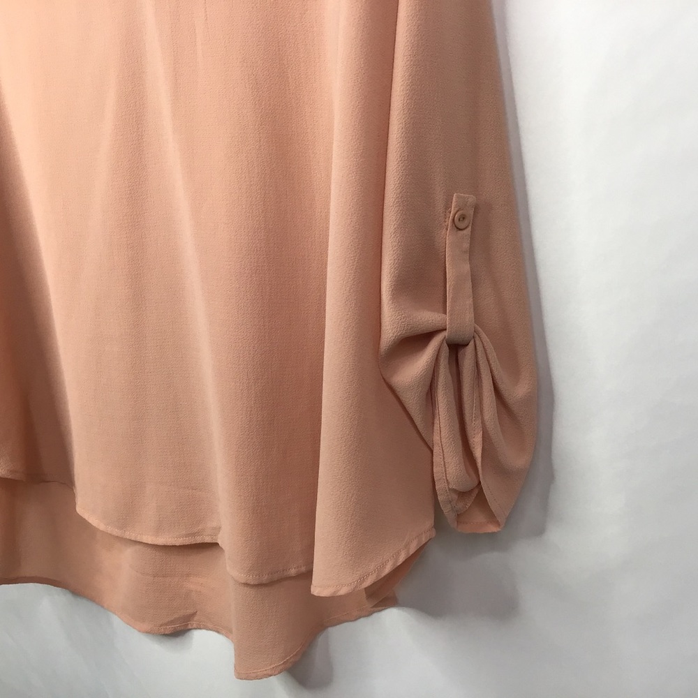 🌻💥NWT Misia Curvy Size 2X Blouse V-Neck Long 3/4 Rolled Sleeves Orange Peach - Picture 4 of 9